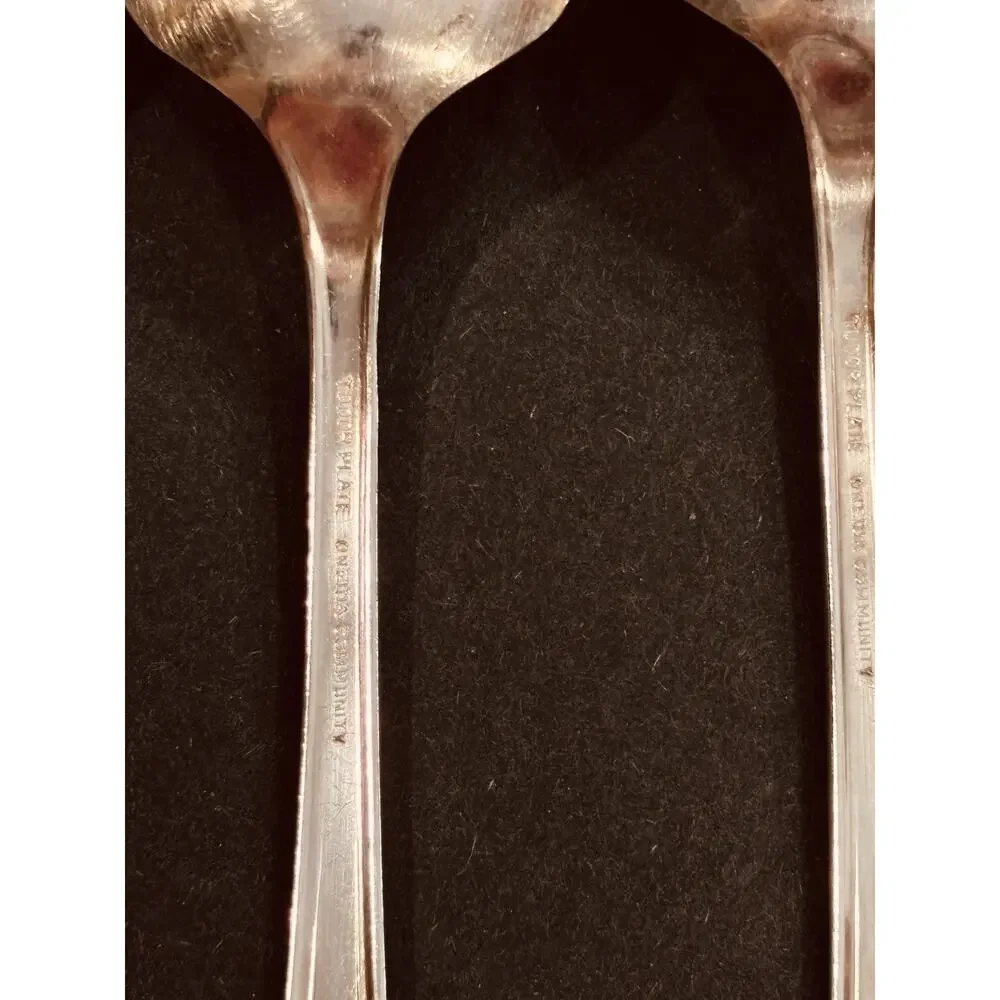 Vintage Set of 3 Tudor Plate Oneida Community Serving Spoons Queen Bess II, 8.5”